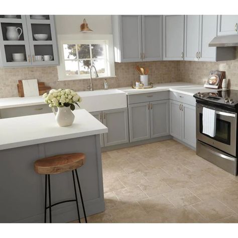 Tan Floor Kitchen, Kitchen With Beige Tiles, Cream Tile Floor Kitchen, Kitchens With Brown Tile Floors, Kitchen With Cream Tile Floor, Tan Tile Floor Kitchen, Kitchen With Brown Tile Floor, Kitchen With Light Tile Floor, Tan Tile Kitchen Floor