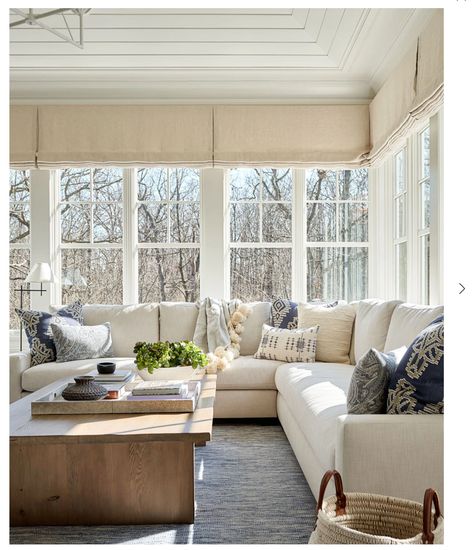 Midwestern Home, Cozy Sunroom, Four Seasons Room, Sunroom Furniture, Three Season Room, Deep Sofa, Sunroom Decorating, Sunroom Designs, Custom Coffee Table