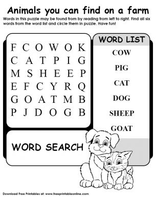 Animal Farm Word Search Worksheet Farm Animal Word Search, Preschool Word Search, Easy Word Search For Kindergarten, Easy Word Search For Kids, Ea Worksheets, Kindergarten Word Search, Earth Day Word Search, Word Puzzles For Kids, Easy Word Search