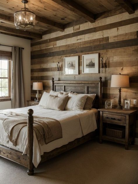 Farmhouse bedroom ideas with rustic charm and vintage-inspired furniture #BedroomIdeas #BedroomDesign Rustic Bedroom Sets, Rustic Farmhouse Bedroom, Farmhouse Bedroom Decor Ideas, Inspired Wallpaper, Farmhouse Aesthetic, Charming Farmhouse, Bedroom Decor Inspiration, Gorgeous Bedrooms, Country Bedroom