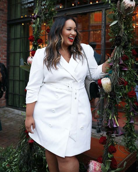 Dress With Blazer Outfit Wedding, Dress With Blazer Outfit, Blazer Dress With Belt, Outfit Gorditas, White Blazer Dress, Puff Sleeve Blazer, Bride Jumpsuit, Belt Plus Size, Outfits Gorditas