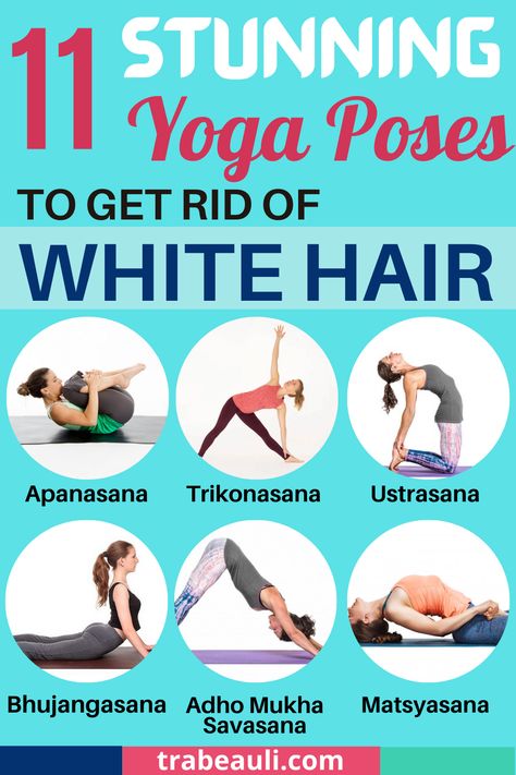 Yoga poses for beginners Yoga To Reduce Hair Fall, Yoga For White Hair, Hair Growth Yoga Poses, How To Reduce White Hair, Hair Exercise, Get Rid Of White Hair, Yoga Asanas Names, Hair Yoga, Gray Hair Solutions