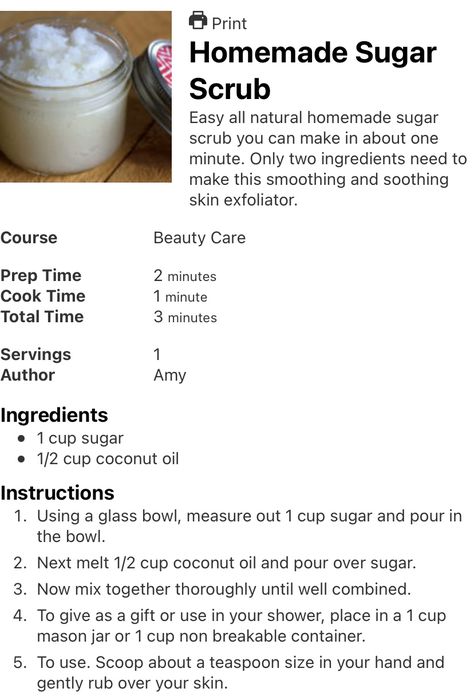 Diy Sugar Scrub Recipe Easy, Simple Sugar Scrub Recipe, Body Scrubs Recipes, Homemade Sugar Scrub Recipes, Sugar Body Scrub Diy, Easy Diy Body Scrub, Body Scrub Homemade Recipes, Sugar Scrub Homemade Recipe, Homemade Sugar Scrub