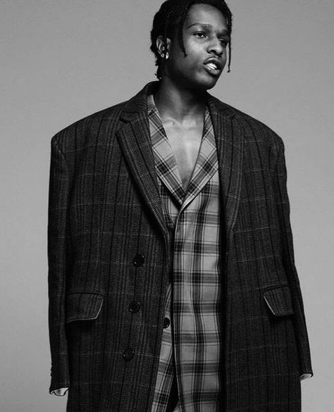 A$ap for Esquire, styled by Matthew Henson Matthew Henson, Homeless Shelters, Plaid Wool Coat, A$ap Rocky, Creative Photoshoot Ideas, Asap Rocky, Grey Plaid, Making Music, Oversized Coat