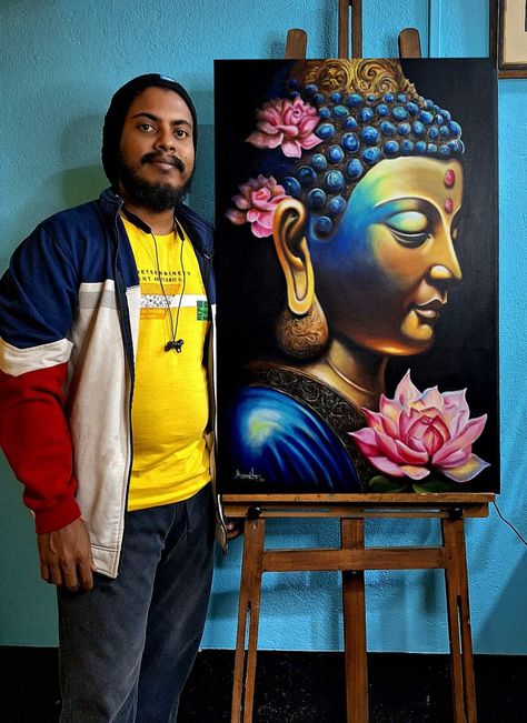 Lord Buddha Acrylic Painting, Buddha Art Painting Acrylics, Buddha Painting Acrylic On Canvas, Lord Buddha Drawing, Buddha Canvas Art, Buddha Drawing, Andrew Loomis, Colorful Canvas Art, Ganesh Art Paintings