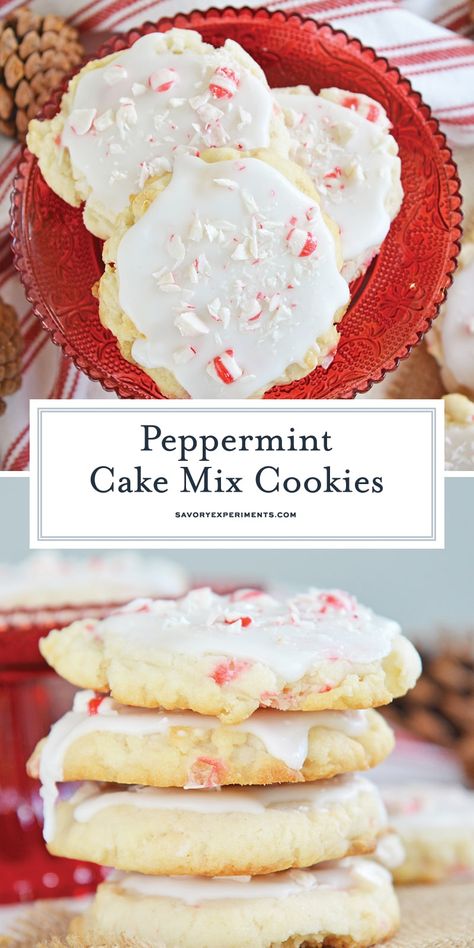 Peppermint Cake Mix Cookies, Peppermint Cookie Recipe, Fabulous Desserts, Peppermint Recipes, Peppermint Cake, Boxed Cake Mixes Recipes, Xmas Baking, Christmas Baking Cookies, Candy Cane Cookies