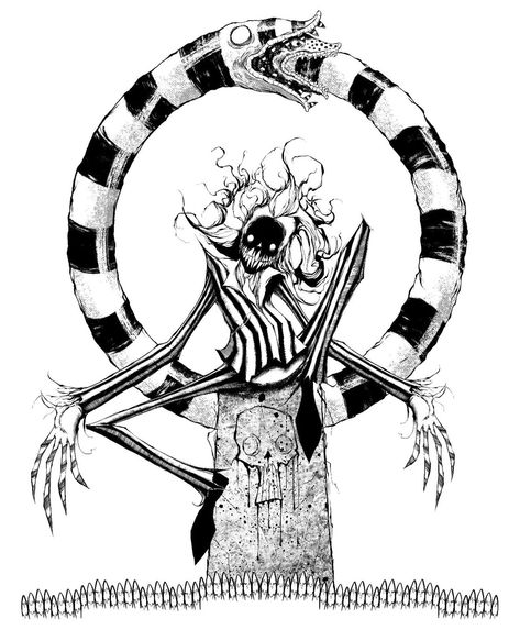 Beetlejuice Tattoo, Shawn Coss, Tim Burton Beetlejuice, Beetlejuice Sandworm, Tim Burton Style, Beer Art, Spooky Movies, Weird Tattoos, Classic Monsters