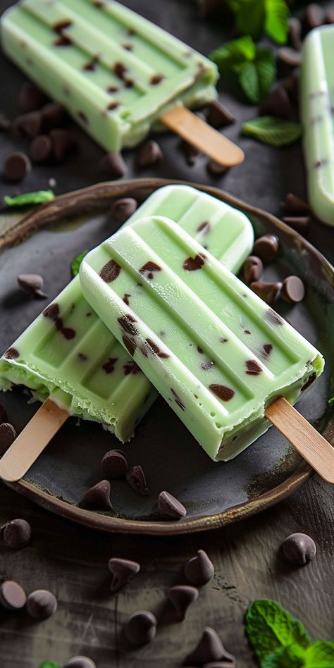 Popsicle Business Ideas, Mint Popsicles, Mint Food, Chocolate Popsicle, Ice Popsicles, Popsicles Recipes, Rainbow Grilled Cheese, Gourmet Popsicles, Ice Pop Recipes