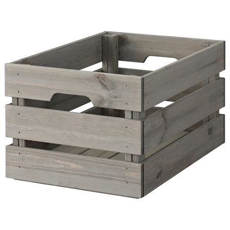 KNAGGLIG Box, gray stained, 181/8x121/4x97/8" - IKEA Dorm Room Storage, Ikea Ireland, Ikea Website, Great Graduation Gifts, Grey Stain, Small Organization, Shelf Unit, Wooden Crate, Small Storage