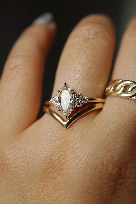 Gold Ring Marquise, Marquise Diamond With Wedding Band, Marquis Engagement Ring With Wedding Band, Marquise Engagement Ring Wedding Band, Wedding Band Marquise Engagement Ring, Champagne Marquise Diamond Ring, Marquise Engagement Ring And Band, Wedding Bands For Marquise Diamond, Marquise Gold Ring