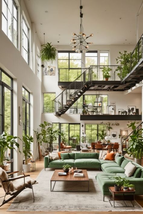 20 Breathtaking High Ceiling Living Room Ideas You’ll Want to Steal – The Crafty Hacks Loft Over Living Room, High Ceiling Living Room Decoration, High Ceiling House Interiors, High Ceiling Living Room Ideas, High Ceiling House, Southwest Decorating Ideas, Loft Type House, Ceiling Living Room Ideas, Appartment Decor Ideas