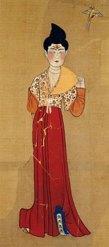 A painting of a dancer from a tomb in Astana, dated to 702 AD. Tang Dynasty Art, Tang Dynasty Painting, Ancient China Art, Chinese Prints, Dunhuang, Ancient Chinese Art, Han Dynasty, Low Poly Art, Ancient Origins