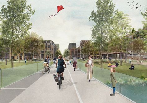 This new Dutch neighbourhood is completely car-free — and looks UTOPIAN – DutchReview Bike Parking Lot, Climbing Hall, Public Square, Sustainable City, Public Realm, Free City, Interior Garden, City Design, Urban Planning