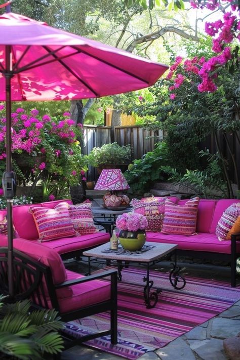 Porch Interior Design, Dream Backyards, Outdoor Patio Ideas Backyards, Cute Apartment Decor, Patio Entertaining, Patio Decor Ideas, Blue Patio, Pink Furniture, Outdoor Patio Ideas