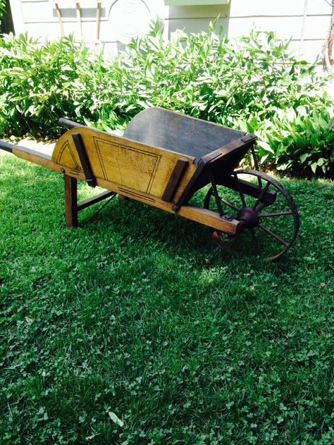 Antique Wheelbarrow, Rustic Wheelbarrows, Mustard Paint, Barrel Flowers, Wooden Wheelbarrow, Wheelbarrow Planter, Wheelbarrow Garden, Wheel Barrow, Garden Organization