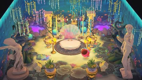 Ocean Themed Island Acnh, Animal Crossing Underwater Room, Animal Crossing Underwater, Marinas Underwater Palace Acnh, Acnh Underwater Room, Acnh Underwater Island, Acnh Aquarium Ideas, Acnh Ocean Theme, Acnh Atlantis