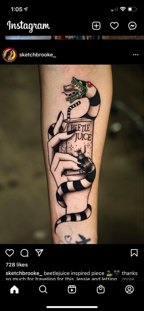 Beetle Juice Sandworm Tattoo, Anatomical Tattoos, Beetlejuice Tattoo, Gothic Tattoos, Tarot Card Tattoo, Doll Tattoo, Movie Tattoos, Spooky Tattoos, Gothic Tattoo