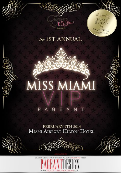 MISS MIAMI VIP PROGRAM BOOK COVER | We offer graphic design solutions for all your pageantry needs! | Pageant Ads / Pageant Program Books / Websites / Pageant Promo Flyers & Items + more! | for samples and prices check out: http://www.pageantdesignsolutions.com/ Offer Graphic Design, Festival Banner, Miami Airport, Colorful Borders Design, Colorful Borders, Banner Ideas, Borders Design, Some Body, Hilton Hotel