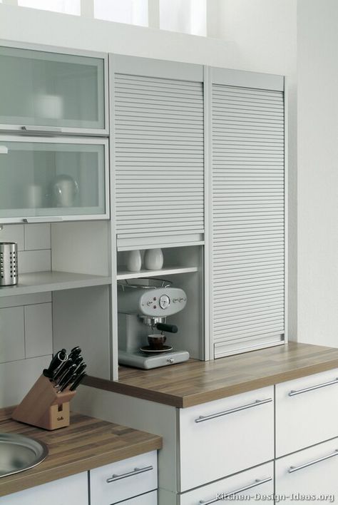 . Modern White Kitchen Cabinets, Kitchen Shutters, Modern White Kitchen, Kitchen 2020, Kitchen Modular, Hidden Kitchen, Kitchen Pantry Design, Kitchen Design Modern White, Kitchen Interior Design Decor