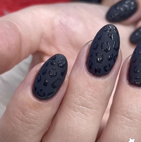 Matt Black Leopard Print Nails, Black Nails Animal Print, Black Nails Cheetah Print, Black Nails Matte Design, Matte Cheetah Print Nails, Matte Black Leopard Nails, Black Matte Cheetah Nails, Nail Ideas Animal Print, Animal Print Almond Nails