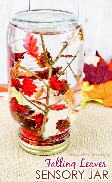 Fall Snow Globe - Falling Leaves Sensory Bottle Thanksgiving Craft Ideas For Seniors, October Ideas For Seniors, Fall Activities For Nursing Home, November Craft Ideas For Seniors, Fall Craft Ideas For Seniors, November Craft Ideas For Adults, Autumn Craft Ideas For Adults, November Crafts For Seniors, November Activities For Seniors