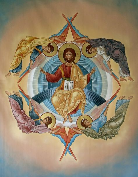 https://flic.kr/p/6rk73T | Ascension of Christ | VLUU L200  / Samsung L200  This icon depicts the Ascension of Christ into Heaven being carried up by four angels. This is a combination of two different prototypes. It was painted for the Church of the Nativity of the Virgin Mary (OCA) in Monongahela PA, and was completed in May 2009 Four Archangels, Michael Gabriel, Nativity Church, Greek Icons, Orthodox Christian Icons, San Michele, Byzantine Art, Byzantine Icons, Archangel Michael