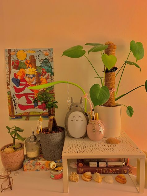 #totoro #totorolamp #plants #aesthetic #ghibliroom #shells #vintageroom #teenroomdecor #girlyroom Totoro Themed Room, Totoro Room Decor, Totoro Decor, Ghibli Room Decor, Totoro Bedroom, Totoro Aesthetic, Ghibli Room, Totoro Diy, Themed Living Room