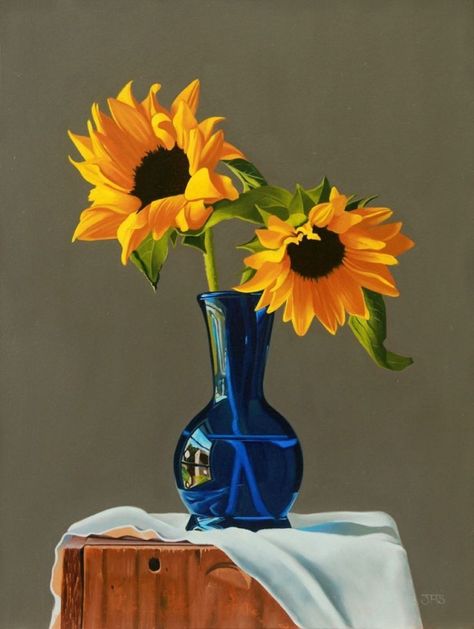 Andrew Smith, Sunflower Artwork, Sunflower Vase, Still Life Pictures, Middle School Art Projects, Still Life Drawing, Insect Art, Sunflower Painting, Still Life Art