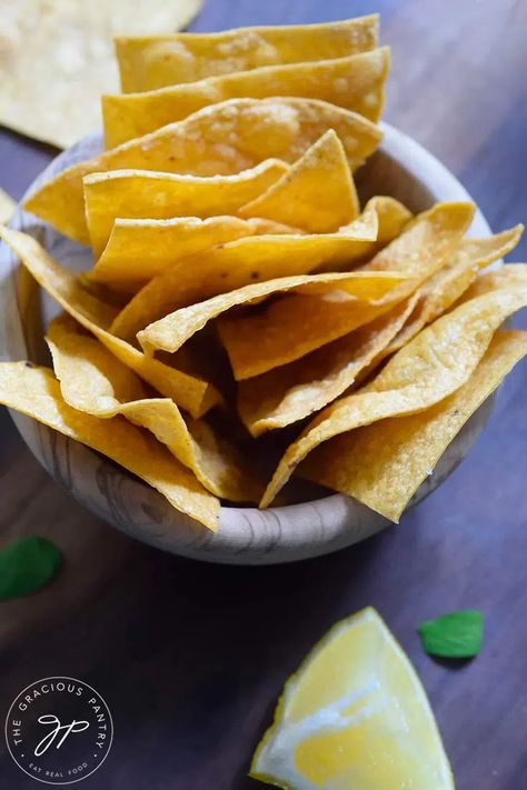 Homemade Corn Chips Recipe | The Gracious Pantry Homemade Corn Chips, Corn Chips Recipe, Baked Tortilla Chips, Snack On The Go, Mexican Night, Homemade Tortilla Chips, Homemade Chips, Yellow Corn, Chips Recipe