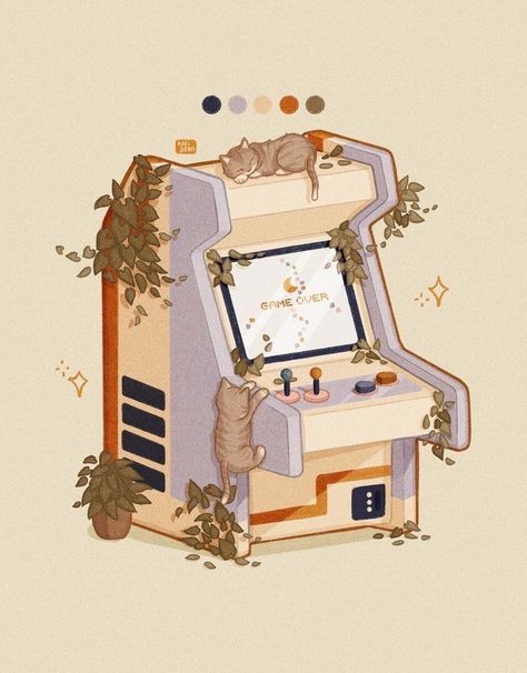 Notion Library, Isometric Art, Game Machine, Aesthetic Retro, Cute Kawaii Drawings, Cool Wallpapers Art, Digital Planning, Wallpaper Art, Arcade Game