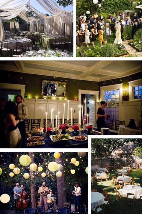 Need to put some extra chairs and decorations inside the house too Backyard Wedding Reception Decorations, Wedding Reception At Home, Backyard Wedding Reception, Wedding Backyard Reception, Yard Wedding, Wedding Reception Ideas, Offbeat Bride, Home Wedding Decorations, Reception Ideas