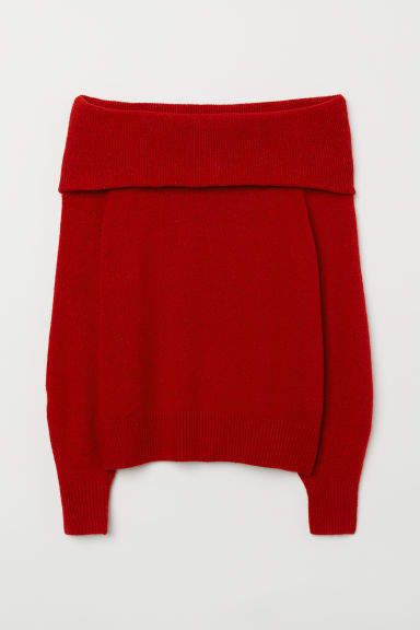 H&M - Off-the-shoulder Sweater - Red Night Out Outfit Clubwear, Off The Shoulder Jumper, Casual Date Night Outfit, Club Outfits For Women, Minimalist Capsule Wardrobe, Winter Capsule Wardrobe, Summer Capsule Wardrobe, Off Shoulder Sweater, Going Out Outfits