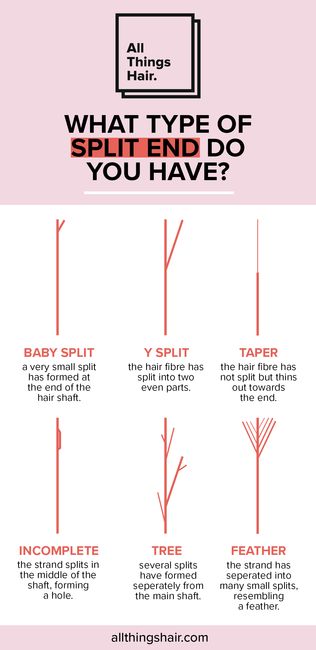 Two words that will ruin any good hair day: split ends. Caused by a disintegration of the hair cuticle, this visible condition can be caused by a number of factors that damage the hair’s protective layer. Find out what type of split end you have and how to care for your hair with our guide. #hair #haircare #splitends #hairinfographic #allthingshair #hairtips #infographic Types Of Split Ends, Hair Infographic, Hair Tips And Tricks, Maiden Hair, Hair Content, Hair Education, Hair Science, Split Ends Hair, Hair Facts