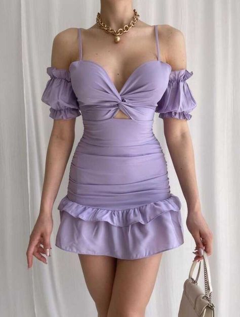 Lilac Dress Outfit, Purple Sleepwear, Purple Short Dress, Dresses Aesthetic, Elegant Attire, Dress Attire, Purple Outfits, Short Summer Dresses, Korean Fashion Dress