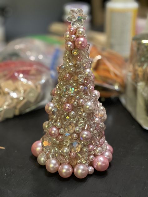 DIY Beaded Christmas Tree Costume Jewelry Christmas Tree Diy, Diy Jewelry Christmas Tree, Beaded Christmas Tree Diy, Beaded Garland On Christmas Tree, Jeweled Christmas Trees Diy, Bead Tree Diy, Beaded Christmas Decorations Diy, Jewelry Christmas Tree How To Make A, Diy Fancy Christmas Ornaments