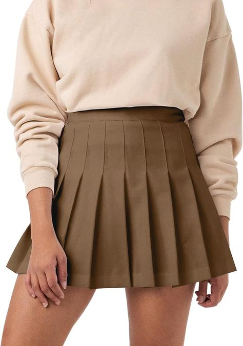 School A-Line Skater Skirts with Lining Shorts Brown Tennis Skirt, Skirt School, Skater Skirts, Pleated Tennis Skirt, Black Pleated Skirt, Tennis Skirts, Winter Leggings, School Style, Girls High