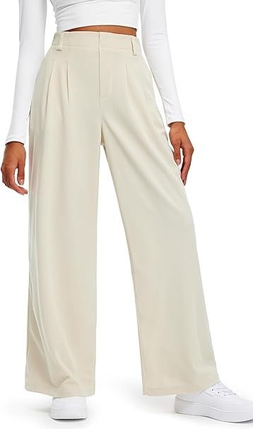 Libin Women's Wide Leg Pants 29" High Waisted Waffle Knit Casual Slacks Work Dress Pants Business Palazzo Trousers with Pockets, Beige, 2XL at Amazon Women’s Clothing store Casual Slacks, Palazzo Trousers, Womens Wide Leg Pants, Business Pants, Stylish Pants, Cute Crop Tops, Style Mistakes, Wide Pants, White Pants