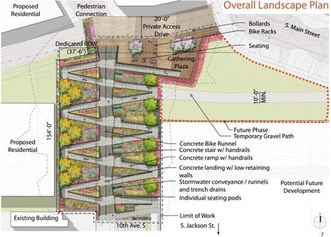 A look at the amazing planned Yesler Terrace hill climb | Seattle Bike Blog Stair Plan, Terraced Landscaping, Landscape Stairs, Small Urban Garden, Landscaping On A Hill, Urban Design Concept, Urban Gardens, Abstract Portrait Painting, Concrete Stairs