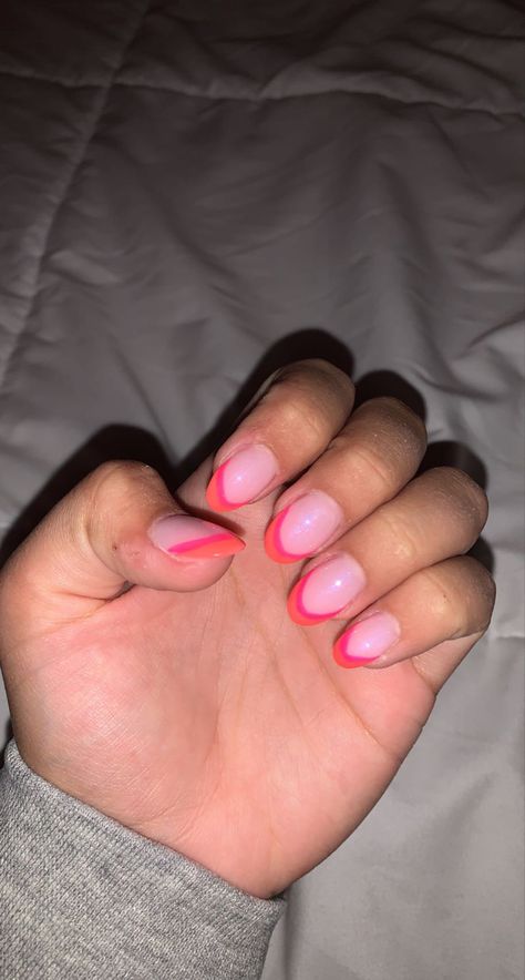 Acrylic Nails With Orange, Pink And Orange French Tip, French Tip Nails With Pink, Orange French Tip, Summer Nails 2023, Nails 2023, Birthday Nails, Nail Inspiration, French Tip Nails