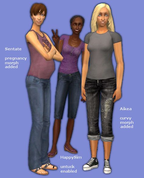 Mod The Sims - Aikea, HappySim, Sentate Pants as Maternity, with Curvy Morphs, and Untuck Edits Sims 2 Maternity Clothes, Grey Maxi, Purple Sweater, Baggy Pant, Cuffed Pants, Sims 2, Maternity Wear, Maternity Clothes, Pants