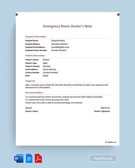 Emergency Room Doctors Note Dr Note For Work, Emergency Room Doctor, Medical Diagnosis, Doctors Note, Medical Terminology, Critical Care, Emergency Room, General Hospital, Medical