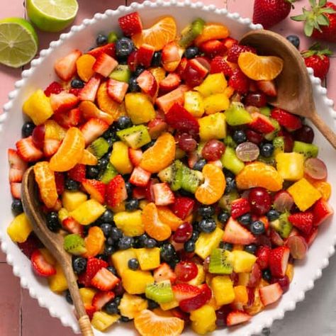 Rainbow Fruit Salad with Honey Lime Dressing - Lauren Fit Foodie Avocado Chicken Lettuce Wraps, Honey Lime Fruit Salad, Lime Fruit Salad, Winter Fruit Salad, Creamy Fruit Salads, Lime Fruit, Best Fruit Salad, Honey Lime Dressing, Summer Salads With Fruit