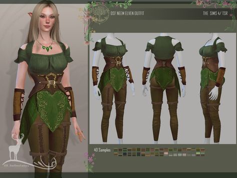 Sims 4 Elf Cc Maxis Match, Skyrim Clothes, Elven Outfit, Boho Fashion Spring, Forest Clothes, Elven Dress, Sims Medieval, Warrior Outfit, Medieval Woman