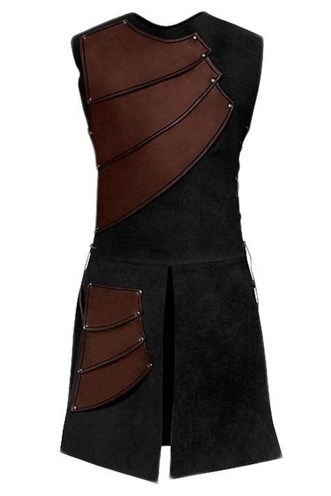 Men's Medieval Renaissance Warrior Black Suede & Brown Faux Leather Tunic Vest - DeluxeAdultCostumes.com Victorian Waistcoat, Medieval Archer, Cosplay Men, Long Waistcoat, Medieval Cosplay, Mode Steampunk, Costume Armour, Warrior Costume, Costume Noir