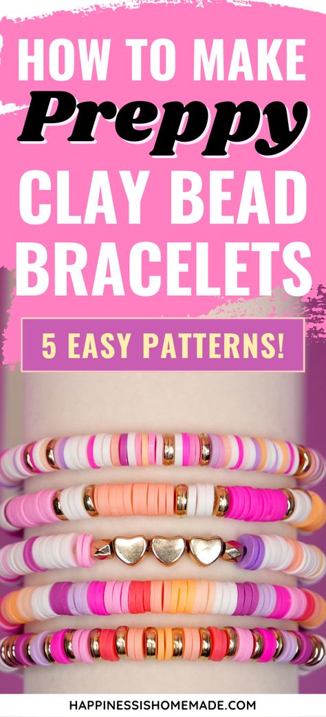 Clay Bead Bracelet Ideas Summer Preppy, Preppy Clay Bead Bracelet, Clay Bead Bracelet Ideas, Bead Bracelet Ideas, Heishi Jewelry, Make Clay Beads, Clay Bead Bracelets, Clay Bead Necklace, Homemade Bracelets