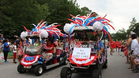 Peachtree City lifts golf cart rules for weekend Golf Cart Decorations, Lifted Golf Carts, 4th Of July Parade, Fourth Of July Decor, Parade Float, 4th Of July Celebration, 4th Of July Decorations, Equipment For Sale, 4th Of July Party