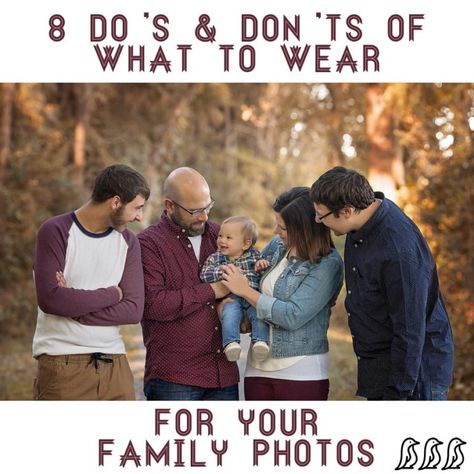 8 Do's & Don'ts of What to Wear for Your Family Photos Fall Family Pictures Outfits Pregnant, Fall Outfit Family Photoshoot, What To Wear For Fall Family Photo Shoot, Extended Family Photo Outfits Winter, Fall Photo Shoot Outfits Family, Fall Outdoor Family Photos, Fall Family Photo Outfits Outdoor, Fall Photo Outfits, Fall Family Outfits