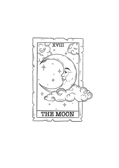 Digital printable tattoo design ready for use!  My very own design that you can print for yourself or give to your tattoo artist and have it tattooed on your body! The Moon Tarot Card Tattoo, Moon Tarot Tattoo, Lined Drawing, Reader Tattoo, To The Moon And Back Tattoo, Tarot Moon, The World Tarot Card, Crescent Moon Art, Printable Tattoos