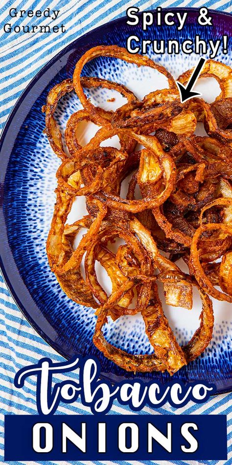 Tobacco Onions are more tasteful and delicious than just the typical onion dish. Perfect as a side dish for any main meal but mainly used for any dish that goes well with steak, burgers and chops. Making this recipe is so simple. You only need few ingredients to make it. After few minutes, you’ll have that crispy and crunchy taste that will satisfy you. Enjoy this flavorful recipe with your family. #tobaccoonions #onions #crispyonions #sidedish#deliciousdish #homecookedrecipes #quickandeasymeals Leek Dishes, Onion Side Dish, Steak Burgers, Tap House, Tasty Meat, Burger Toppings, Veg Dishes, Summer Meals, Night Food