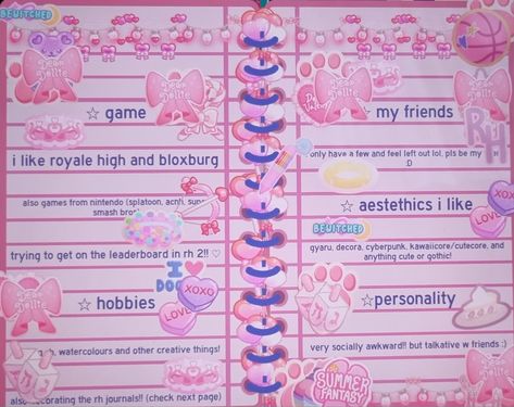 Royale high royal high cute kawaii anime pink journal journaling Journal Ideas Royale High Inside, Royale High Notebook Ideas, Royale High Diary Ideas, Rh Journal Ideas, Royale High Journal, Journal Ideas Aesthetic, High Journal, Rh Hacks, Royale High Journal Ideas